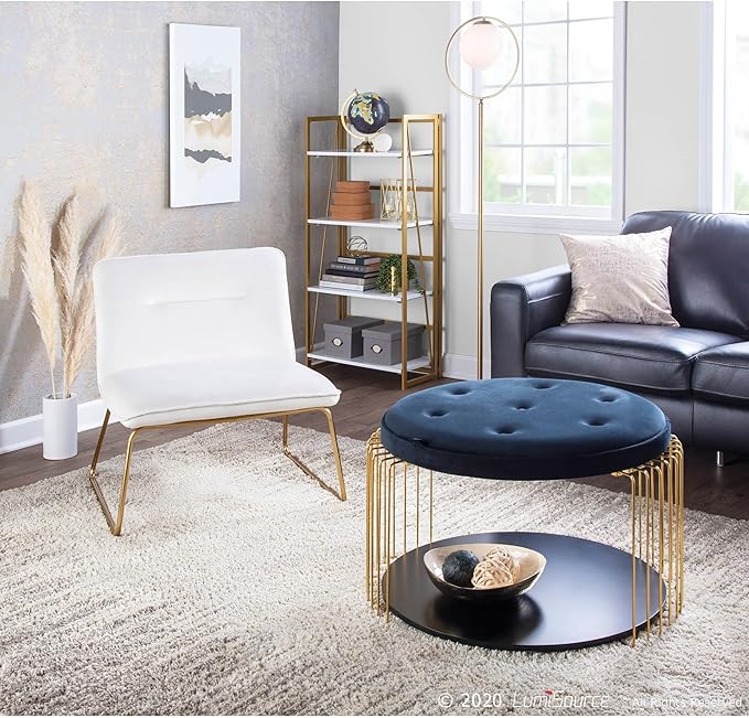 LumiSource Casper Velvet Accent Chair Armless Chair Gold Accent Chair for Living Room Comfy Chair for Bedroom Contemporary Chair
