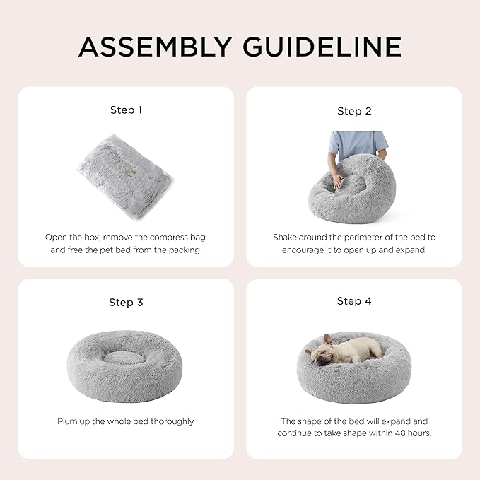 Bedsure Calming Dog Bed for Medium Dogs - Donut Washable Medium Pet Bed 30 inches Anti-Slip Round Fluffy Plush Faux Fur Cat Bed Fits up to 45 lbs Pets Pale Grey