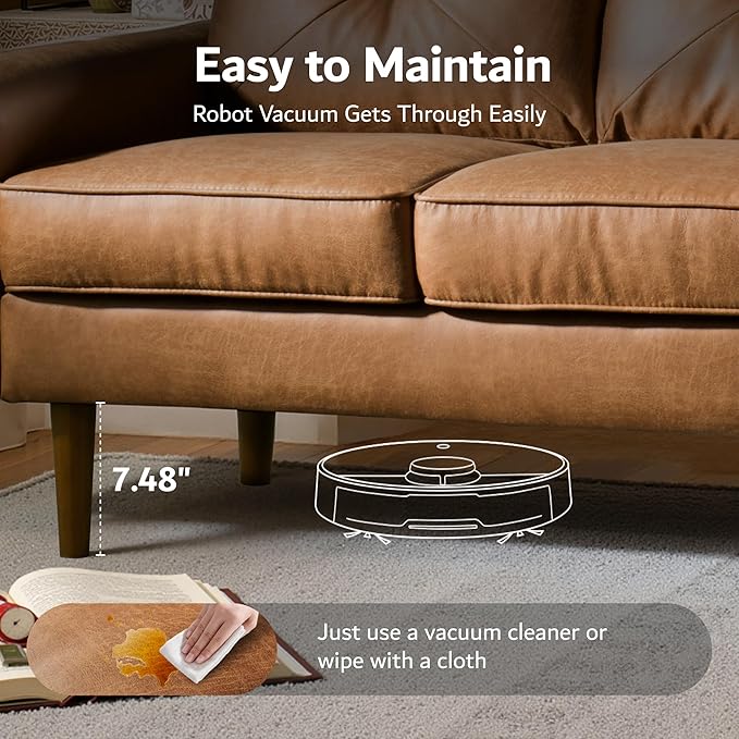 ovios Luxury 3 Seater Sofa with Faux LeatherMid-Century Modern Couch with Comfortable ArmrestComfy Couches with Deep SeatSmall Sofas for Living Room Bedroom (Light Brown)