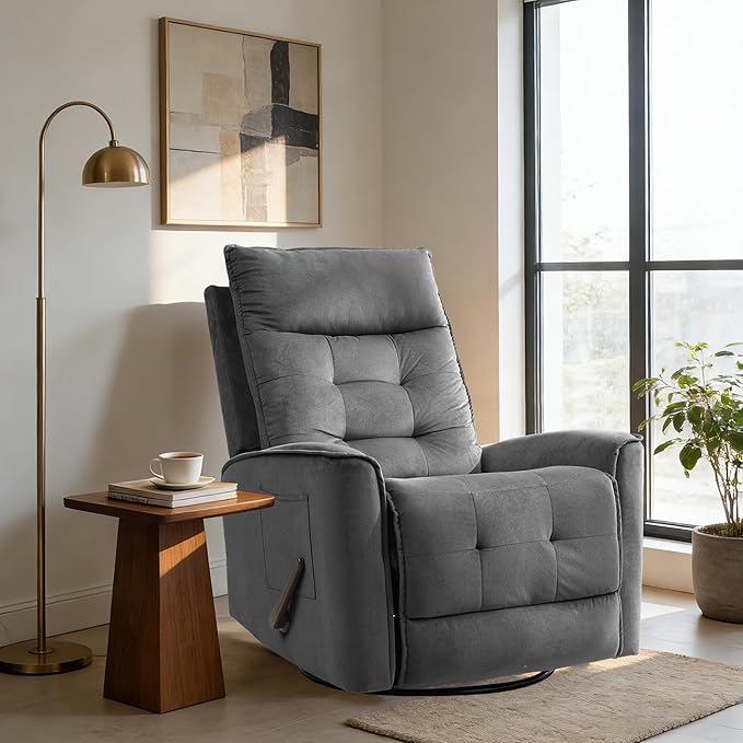 Swivel Rocker Recliner Chair Rocking Chair Small Swivel Recliner for Small Spaces Living Room RV(Dark Grey)