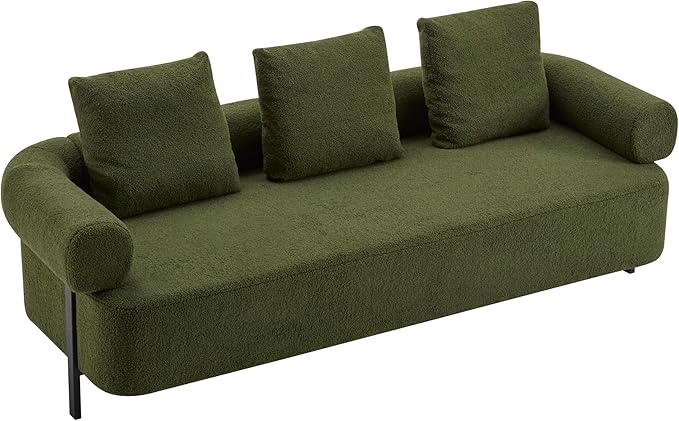 Christopher Knight Home Gilly 78 Modern Boucle Upholstered Sofa with Pillow Oversized Comfy Cloud Couch with Wooden Frame 3-Seater Sofa Couch for Living Room Bedroom Home Office Olive Green