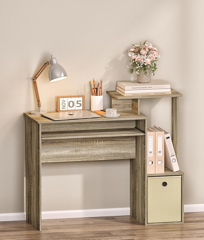 Computer Desk with Storage Working Table with Keyboard Drawer for Bedroom Home Workstation for Writing Working Studying
