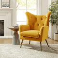 HULALA HOME Velvet Accent Chair Modern Wingback Arm Chair with Metal Gold Legs Velvet Tufted Upholstered Single Sofa Chair for Living Room Bedroom (Mustard)