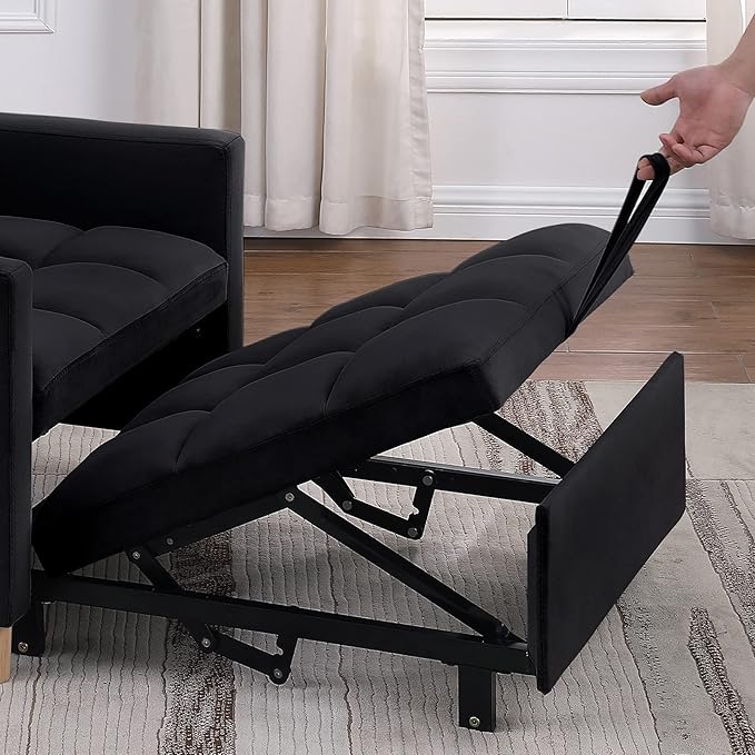 Convertible Sleeper Sofa Chair Bed3-in-1 Sleeper Chair Bed with PillowPull Out Single Armchair Sofa Bed with Adjustable Backrest Multi-Functiona Lounge Chair for Living Room (Black)