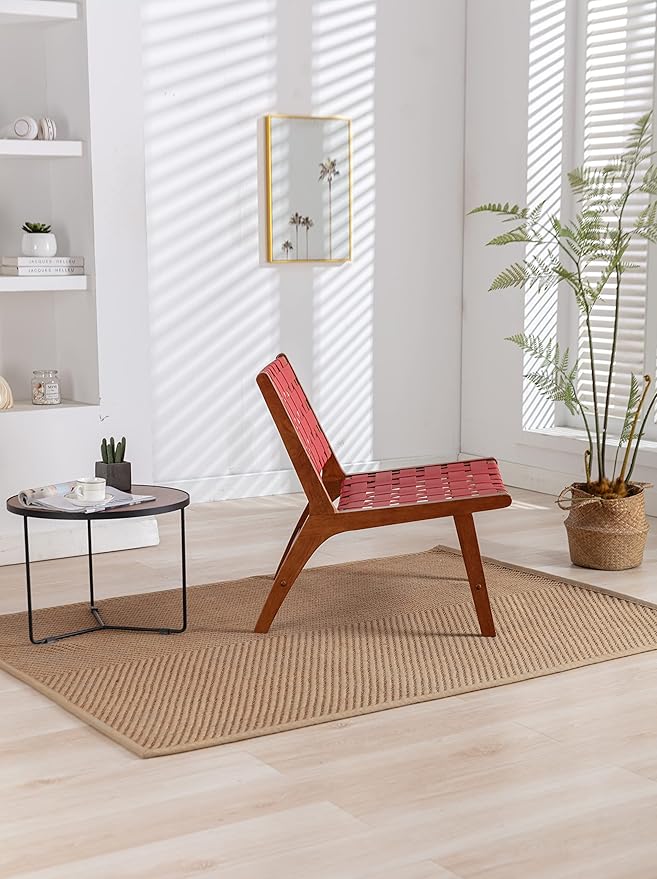 Solid Wood Frame Chair with White Faux Wool. Modern Accent Chair Lounge Chair for Living Room
