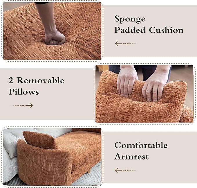 Chifee &amp Vingol 77.2 W Chaise Lounge Indoor Upholstered King Size End of Bed Bench with Arms Sleeper Sofa Daybed with Removable Pillows for Living Room Bedroom HallwayOrange