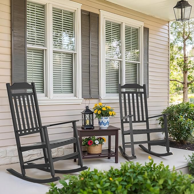 EasyUp Patio Rocking Chair OutdoorSet of 2Weather Resistant Poly Resin Oversized Porch RockerHigh Back Smooth DesignIndoor Outdoor Use