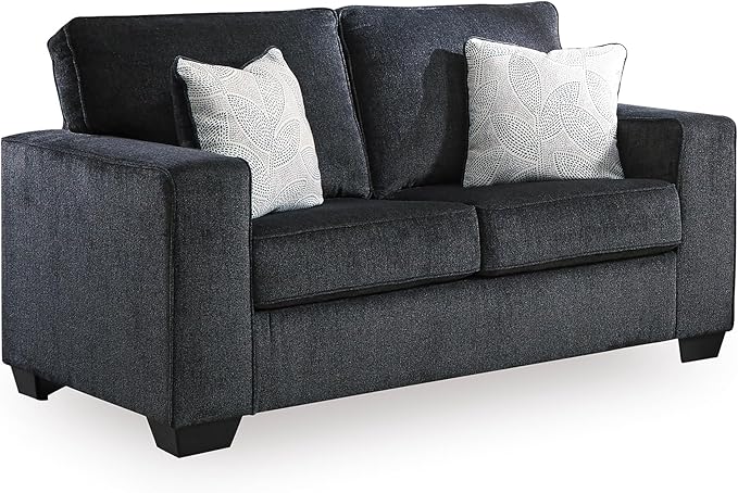 Signature Design by Ashley Altari Modern Loveseat with 2 Accent Pillows Dark Gray