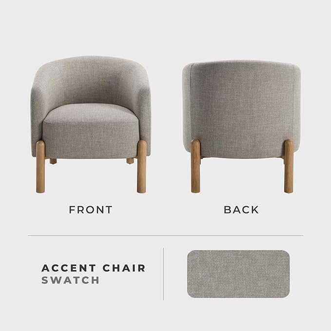 Lexicon Modern Accent Chair Textured Fabric Barrel Seat with Solid Wood Legs Upholstered Single Sofa Chairs for Living Room/Bedroom/Office/Apartment Taupe