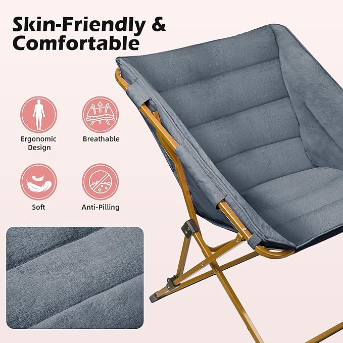 Comfy Saucer Chair for Adults Soft Faux Fur Bedroom Chair Cozy Folding Lounge Chair Reading Chair for Living Room Dorm &amp Bedroom Grey