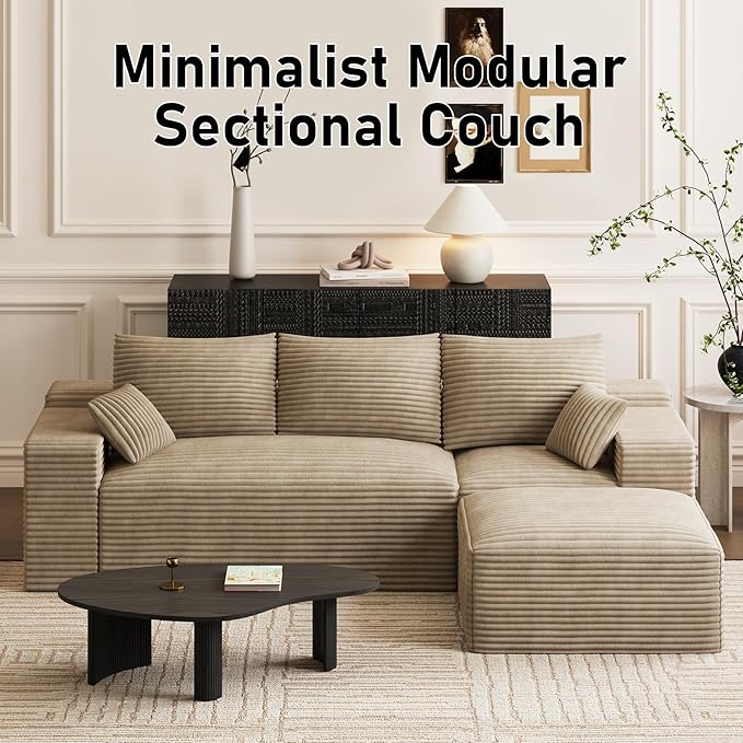 108 L Shaped Boneless Sectional Couches for Living Room Comfy Sectional Couches Deep Seat Modular Sofa Cloud Fluffy Couch with Movable Ottoman No Assembly Needed Light Brown