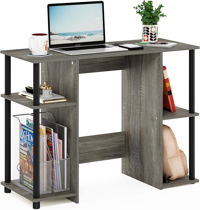 Furinno Jaya Computer Study Desk With Open Storage French Oak Grey/Black