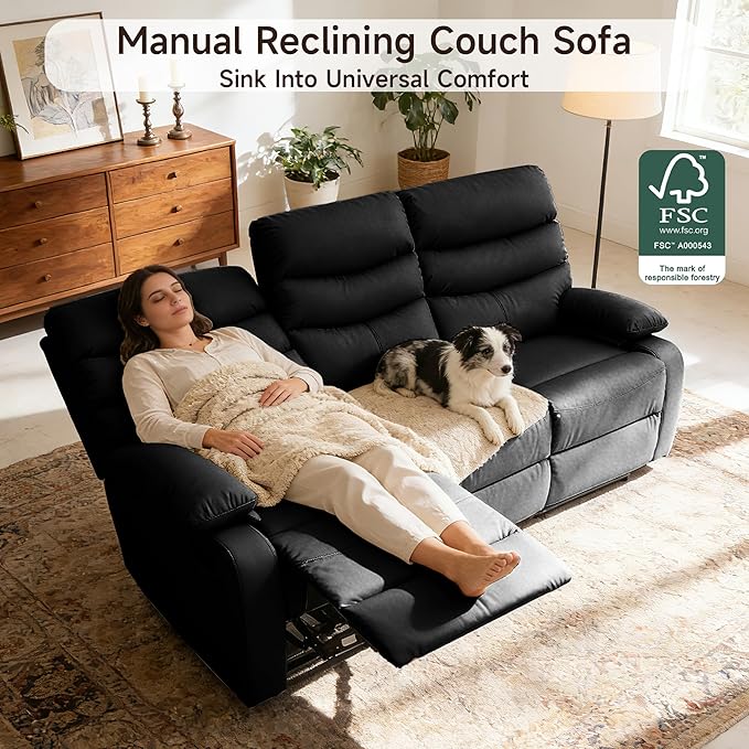 3 Seater Recliner Sofa Set Anti-Scratch Reclining Loveseat Sofa &amp Couch for Living Room RV Home Theater Apartment(Black 3 Seater Sofa)