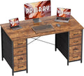 Pamray 47 Inch Computer Desk with 8 Fabric Drawers PC Gaming Desk Home Office Study Work Writing Table for Bedroom Vintage