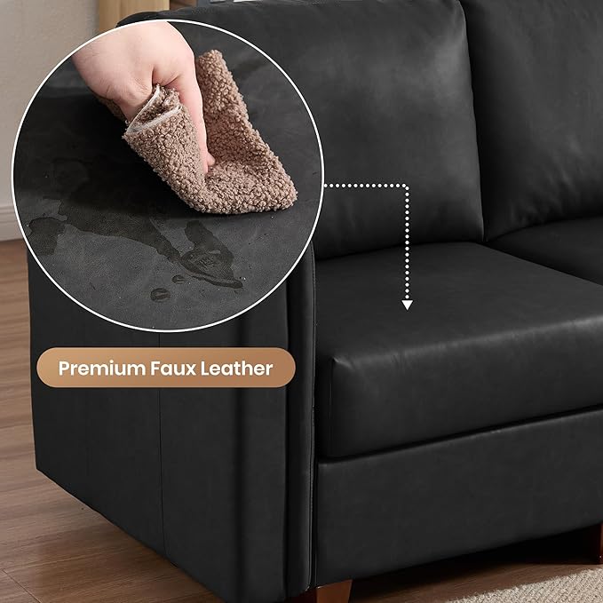 U Shaped Modular Sectional Sofa Cloud Couch with Storage Faux Leather Sectional Couch for Living Room Furniture Apartment(5 Seats Black)