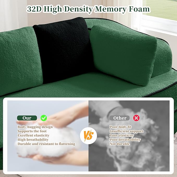 134.7 Contrast Color Boneless Sectional Couch Teddy Fabric Foam Cloud Sofa Deep Seat Wide Arm Modular Sectional Sofa with Chaise No Assembly Required