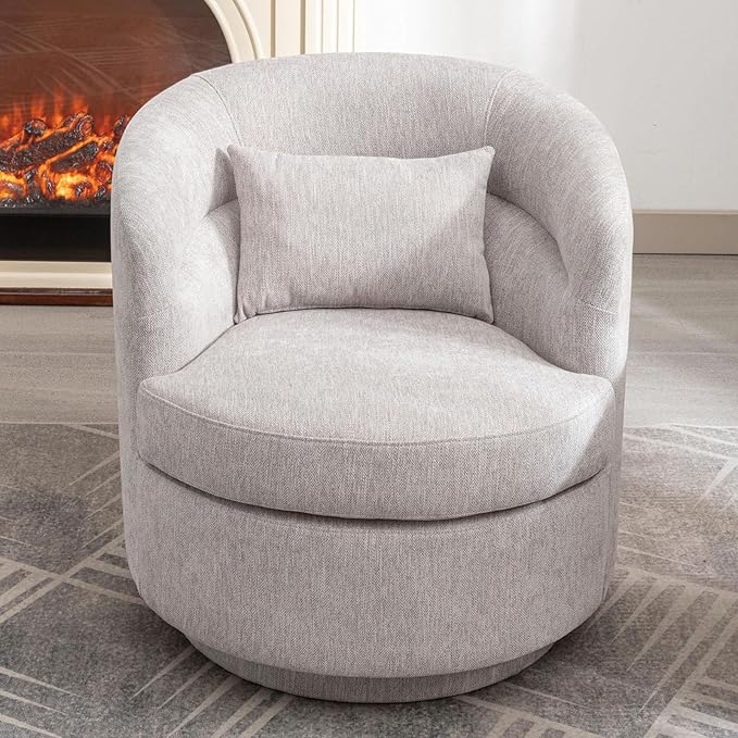 CANMOV Swivel Accent Chair 360 Degree Round Swivel Barrel Chair with Pillow Upholstered Comfy Barrel Armchair Single Club Sofa Chair for Living RoomBedroom Reading Room Grey
