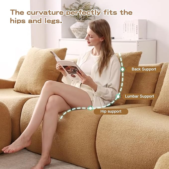 115.3'' Modular Sectional Sofa Boneless Couch L Shaped Sectional Couches for Living Room with Deep Seat and Ottoman Oversized 3-Seater Teddy Cloud Couch Sofa Set No Assembly Required Camel