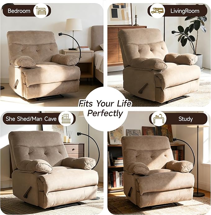 Oversized Recliner Chairs for Adults Manual Large Recliners Big Mans Recliner Chair Extra Wide Single Reclining Sofa Chair for Living Room RV Brown