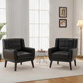 Accent Chair Mid-Century Modern PU Leather Chairs with Arms for Living Room Comfy Upholstered Club Single Sofa Armchair for Bedroom Waiting Room with Solid Wood Frame（Leather Black Set of 2)