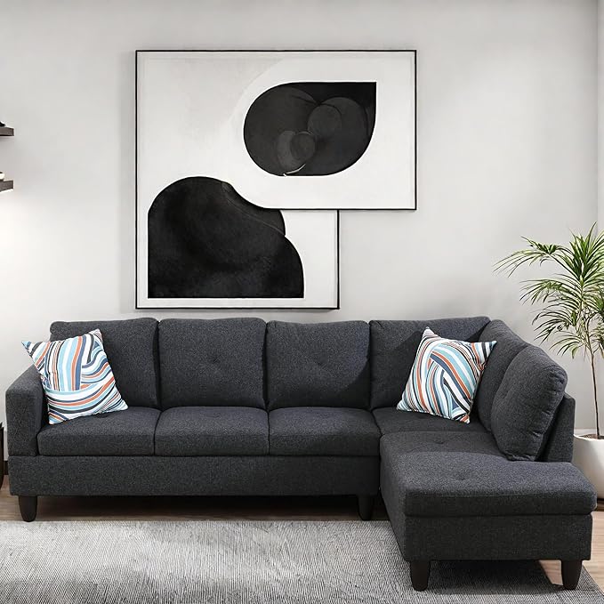 L Shaped Couch Modular Sectional Sofa with Chaise Modern Modular Sofas Furniture Sofa Couches for Living Room/Apartment/Office/Bedroom Black Grey