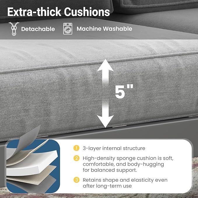 75 All-Weather Sofa Bed with Heavy-Duty Frame Stylish Sofa Bed with Water-Repellent Olefin Comfort 3-Seater Sofa with High-Density Foam for Patio Balcony Gray+Gray