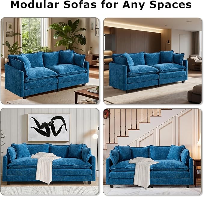 SoarFlash Chenille Sectional Sofa ArmrestsBlue