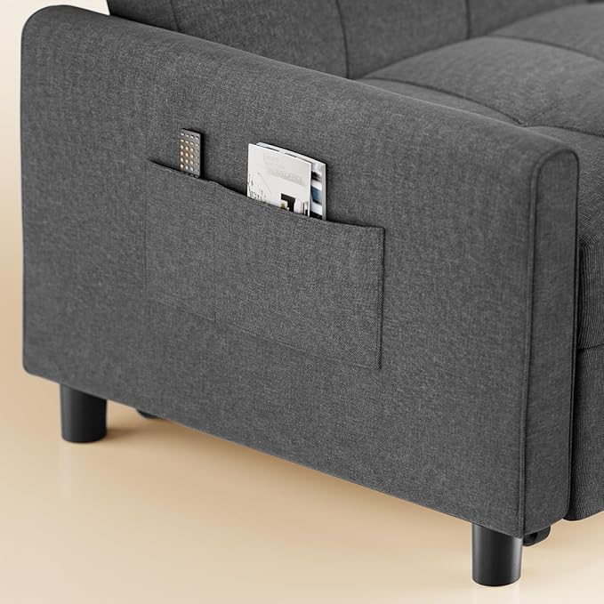 Aiho Sleeper Sofa Chair with Bed 3-in-1 Convertible Sofa Bed in Modern Linen Fabric for Apartment Living Room Study Dark Gray
