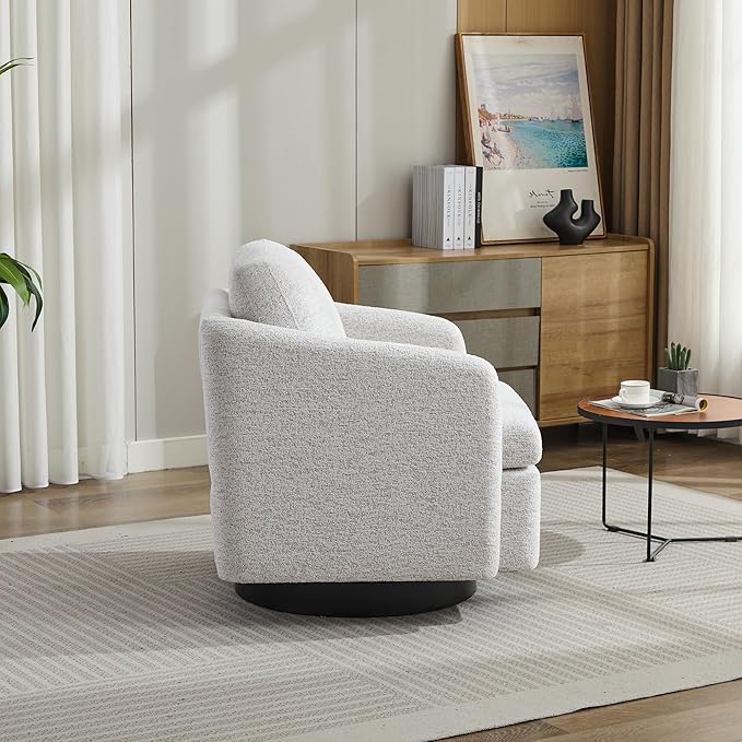 31.5 W Swivel Accent Chair and Comfy Round Accent Single Sofa Chair 360 Degree Club Chair Lounge Armchair for Living RoomBedroom.Nursery.Beige Chenille