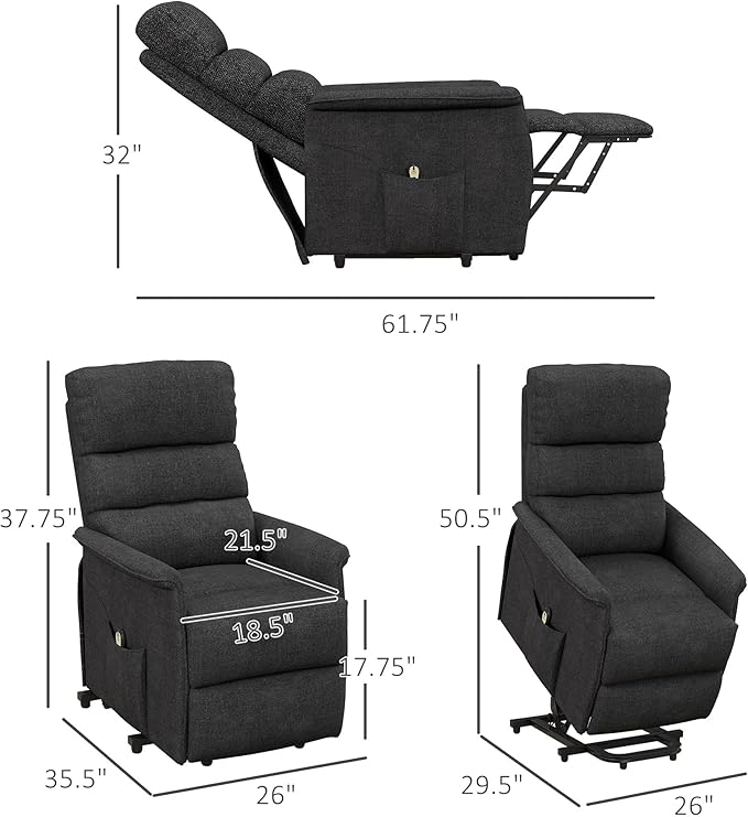 HOMCOM Power Lift Recliner Chair for Elderly Easy Assembly Fabric Lift Chair for Adults Recliner Sofa with Remote Control Side Pockets for Living Room Black