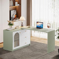 Tribesigns L-Shaped Computer Desk with Drawers Modern Corner Home Office Desk with Reversible Storage Cabinet Long Study Writing Desk Workstation for Home Office Cyan &amp White