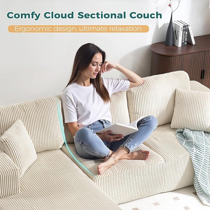 ANJ 74” Oversized Chaise Lounge Sofa Bed Boneless Modular Sofa 2-Piece Convertible Sleeper Couch with Deep Seat Upholstered Design for Living Room Bedroom Small Space No Assembly Required (Beige)