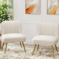 ALISH Faux Leather Accent Chairs Set of 2 Upholstered Living Room Chairs Modern Side Chairs Armless Chairs with Metal Legs (Beige Set of 2)