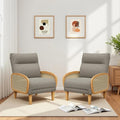 Rattan Accent Chairs Set of 2 Arm Chair with High Resilience Cushion Armchair with Sturdy Ash Wood for Living Room Brownish Gray