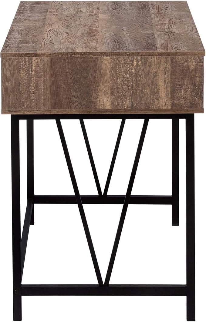 Computer Desk Home Office Laptop Storage Drawers 48 l Work Brown Laminate Black Metal Transitional
