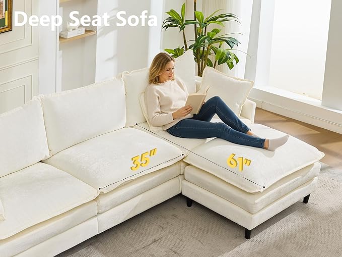 DRMBOOK 180.6'' U Shaped Modular Sectional Cloud Couch Comfy Upholstered 5 Seater Sofa Modern Deep Seat Modular Sofa Couches with Ottoman for Living Room (Chenille Cream Beige 5 Seat+4 Ottoman)