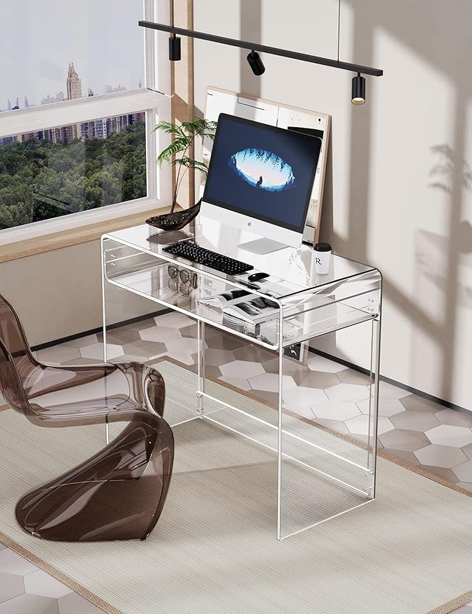 Acrylic Desk Laptop Study Table Home Office Console Table Entrance Tables 33.5'' x 15.7'' x 29.5'' (Clear)