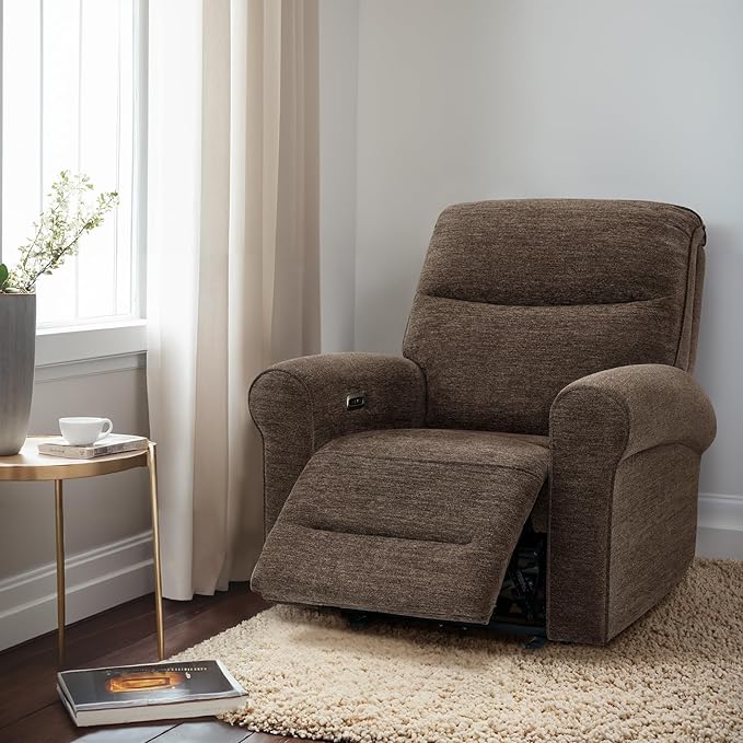 MCombo Power Wall Hugger Recliner Chair for Small Space RV Living Room USB &amp USB-C Charging Ports Modern Rolled Arm Recliner PR630 (Dark Brown Medium)