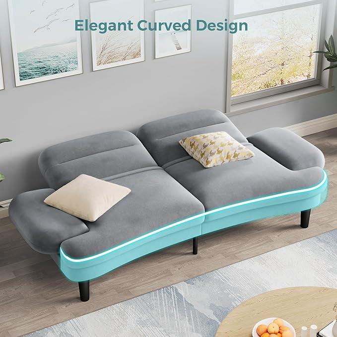 79” Futon Sofa Bed Sleeper Sofa Convertible Sofa Bed with Adjustable Backrest and Armrests Luxury Velvet Cloud Loveseat Convertible Recliner Sleeper Sofa for Living Room Bedroom Apartment Green