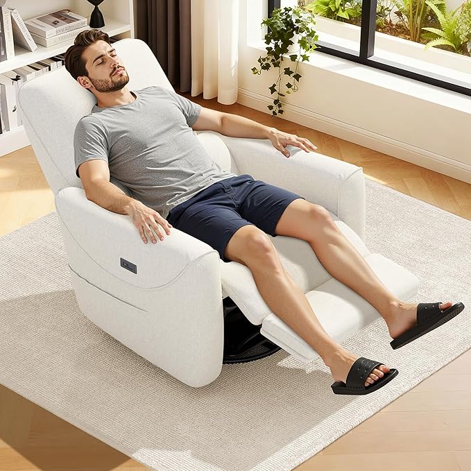 KINGYES Power Recliner Chair 270° Swivel Glider Living Room Recliner with USB-C Port Nursery Rocking Chair Beige