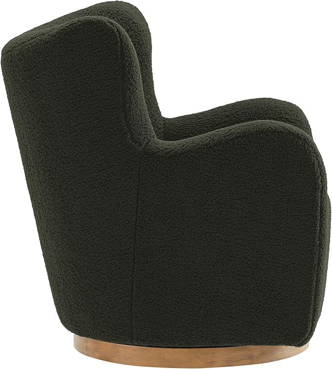 Modway Montrose Swivel Wingback Accent Chair in Fern Walnut Sherpa Teddy Fabric – Modern Furry Barrel Chair with 360-Degree Swivel Base – Soft and Comfy Living Room Chair
