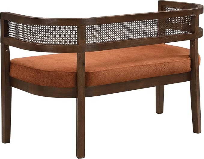 Christopher Knight Home Xiza Modern Fabric Upholstered Loveseat Sofa with Rubberwood Frame Comfy 2-Seater Sofa Couch and Rattan Backrest Love Seat Couches for Living Room Dark Orange + Walnut