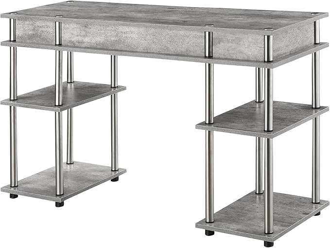 Convenience Concepts Designs2Go No Tools Desk Home Office Desk with Shelves Corner Shelf Vanity Desk Computer Desk Nail Table for Nail Tech - 47.25 L x 15.75 W x 30 H Faux Birch