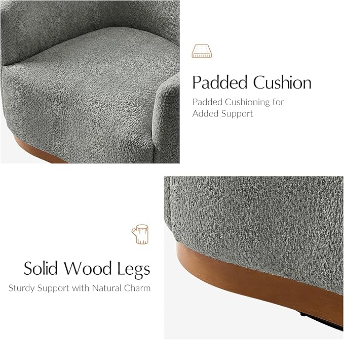 HULALA HOME Chenille Swivel Accent Chair Fully Assembled Comfy Upholstery Barrel Armchair with Sturdy Solid Wood Base Grey