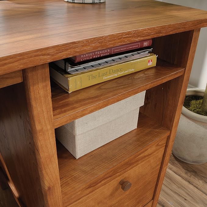 Sauder Union Plain Single Pedestal Desk Prairie Cherry Finish