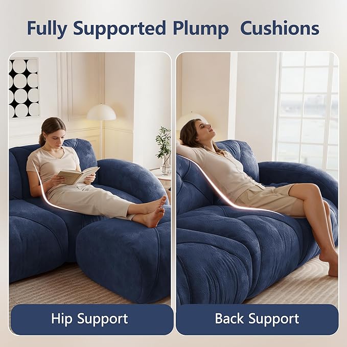80.3'' Modular Loveseat Sectional Couches for Living Room Modern Velvet Cozy Boneless Sofa with 2 Ottoman No Assembly Required Comfy Couch Blue Cloud Boneless Couch in a Box Sofas para Sala