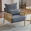 Karl home Cozy Chenille Accent Chair with Lumbar Pillow &amp Rattan Arms Modern Lounge Chair for Living Room Bedroom Reading Nook Dark Gray