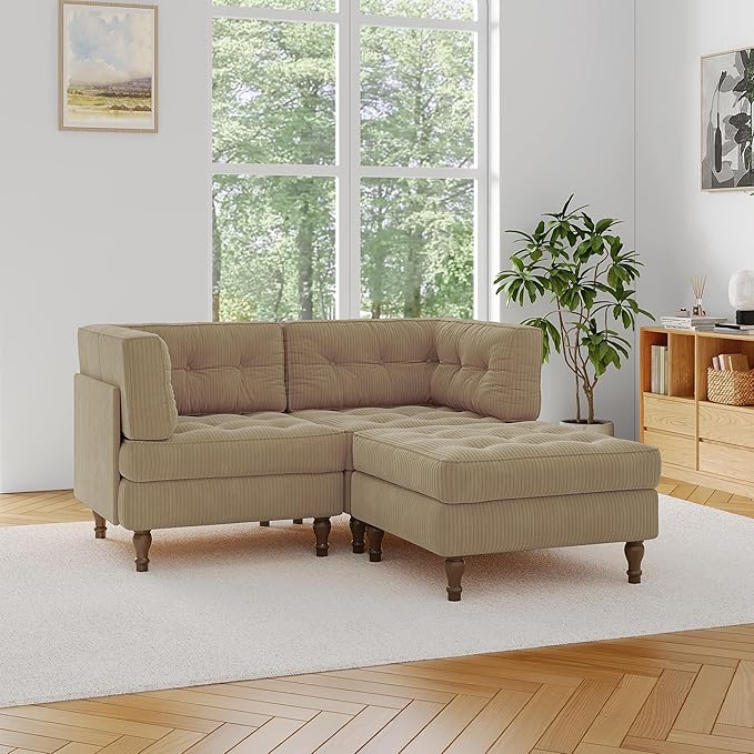 65 L Shaped Modular Sectional Sofa Couch Upholstered Cloud Sofa Bed with Deep Seat for Living Room Bedroom and Apartment Comfy Fluffy Sleeper Sofa with Movable Ottoman