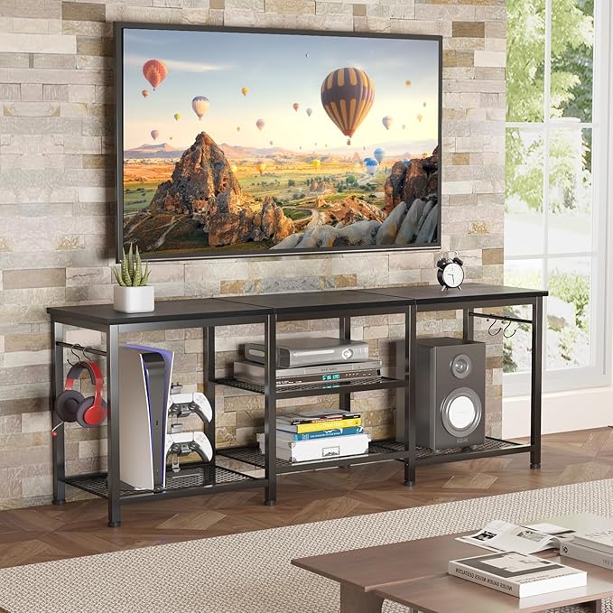 YGEOMER 55 Inch TV Stand for Bedroom Entertainment Center for Living Room Black