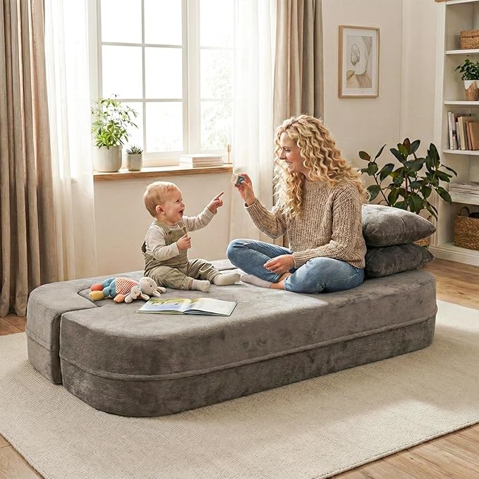 Folding Sofa Bed 78.7 Extra-Long Convertible Sofa Bed with 2 Pillows &amp Blanket 14.6 Thick High-Density Foam Boneless Couch for Bedroom Living Room Apartment Grey